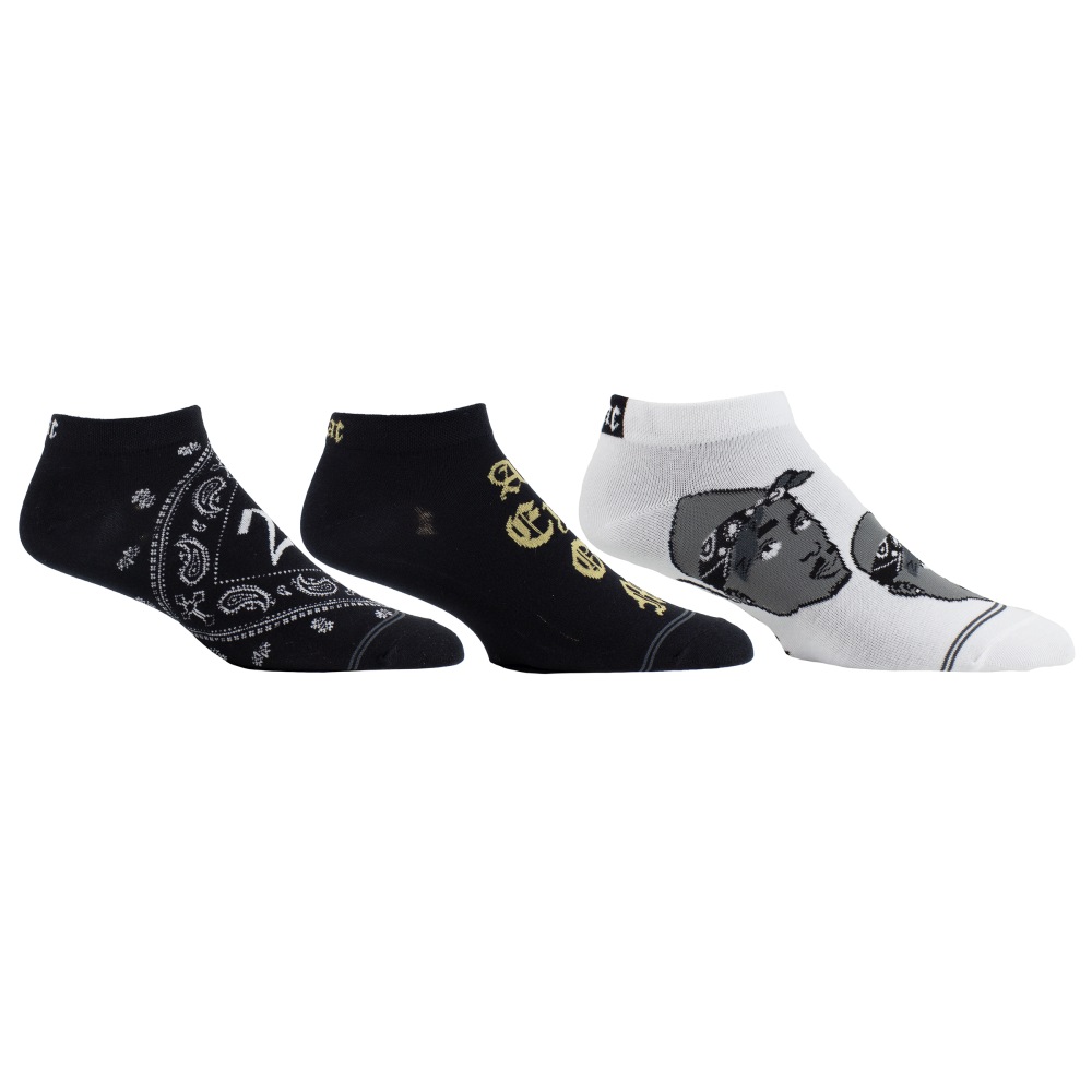 Tupac - Black Bandana 3Pair Liners Socken - Schwarz/Weiß